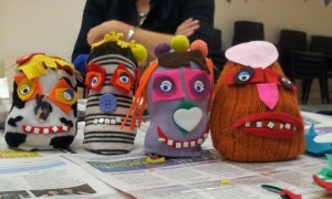 Some of the sock puppets the children made.